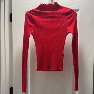H&M Red Ribbed Long Sleeve Top